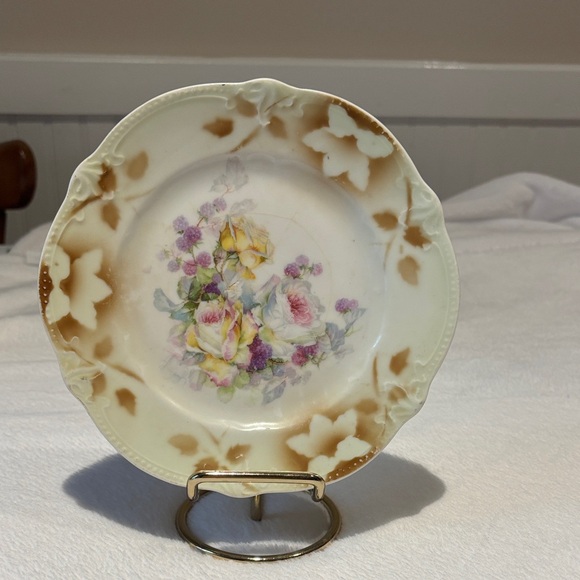 Vintage Hand Painted Floral Decorative Plate with Cream and Tan Details - Picture 1 of 9